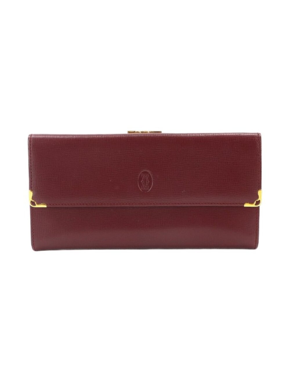 Cartier Must Line Trifold Kiss Lock Wallet Leather Bordeaux Gold